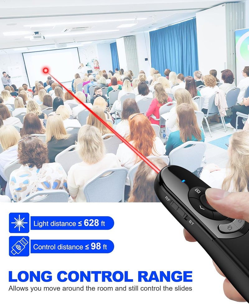 DinoFire جهاز عرض لاسلكي USB Type C، جهاز تحكم عن بُعد مزدوج الوضع BT&RF 2.4GHz لعرض PowerPoint متوافق مع أجهزة الكمبيوتر المحمولة وأجهزة الكمبيوتر المكتبية المدعومة بتقنية Bluetooth - Image 4
